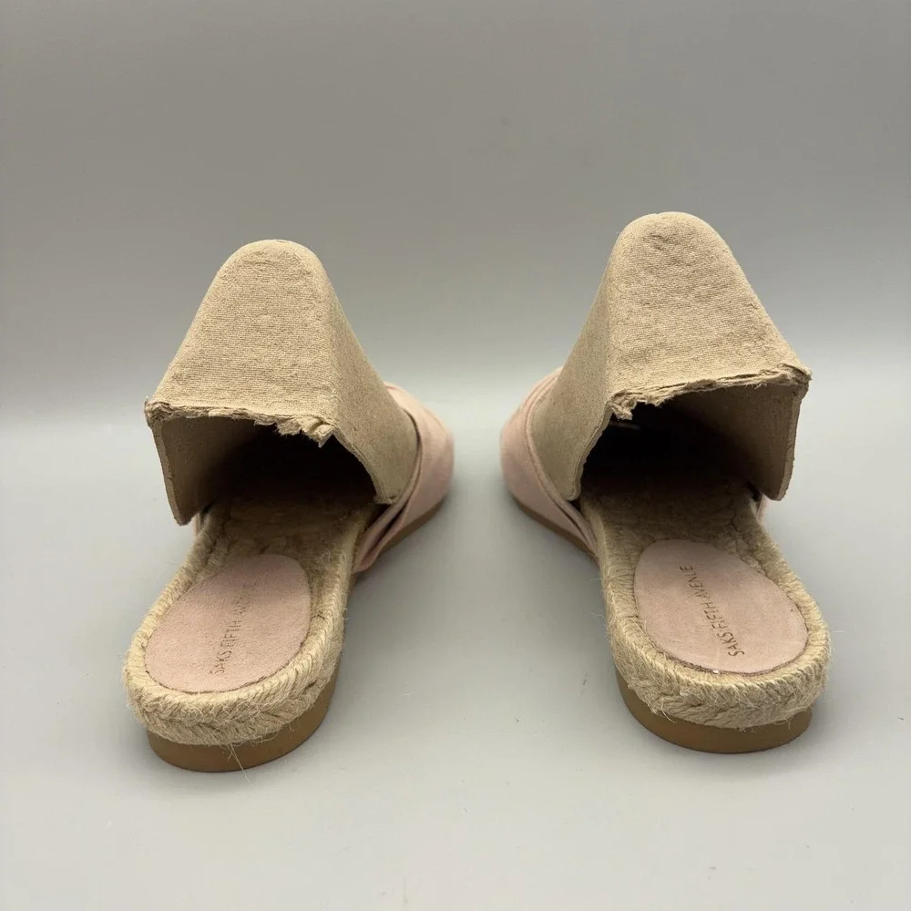 Saks Fifth Avenue Sandals Womens Size 6.5 Pink Suede Bow Espadrille Slide Shoes